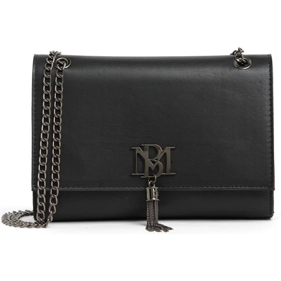Badgley Mischka Handbags - Badgley Mischka Black Leather Chain Crossbody Bag Tassel Accent Purse‎ Cocktail